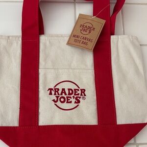 Trader Joe's Red and Cream Mini Canvas Tote Bag